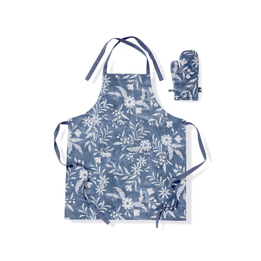 Seville Dark Blue Apron + Glove Set - Madras Link