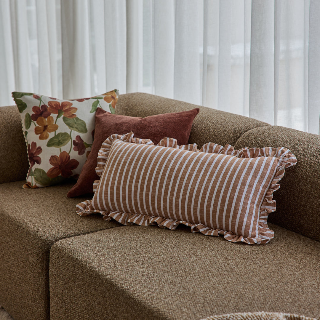 Ruffles Cinnamon Stripe Cushion