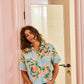 Big Beauty Floral Blue Adult Organic Cotton Short Sleeve Shirt & Short Pyjama Set
