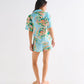 Big Beauty Floral Blue Adult Organic Cotton Short Sleeve Shirt & Short Pyjama Set