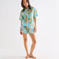 Big Beauty Floral Blue Adult Organic Cotton Short Sleeve Shirt & Short Pyjama Set
