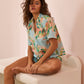 Big Beauty Floral Blue Adult Organic Cotton Short Sleeve Shirt & Short Pyjama Set