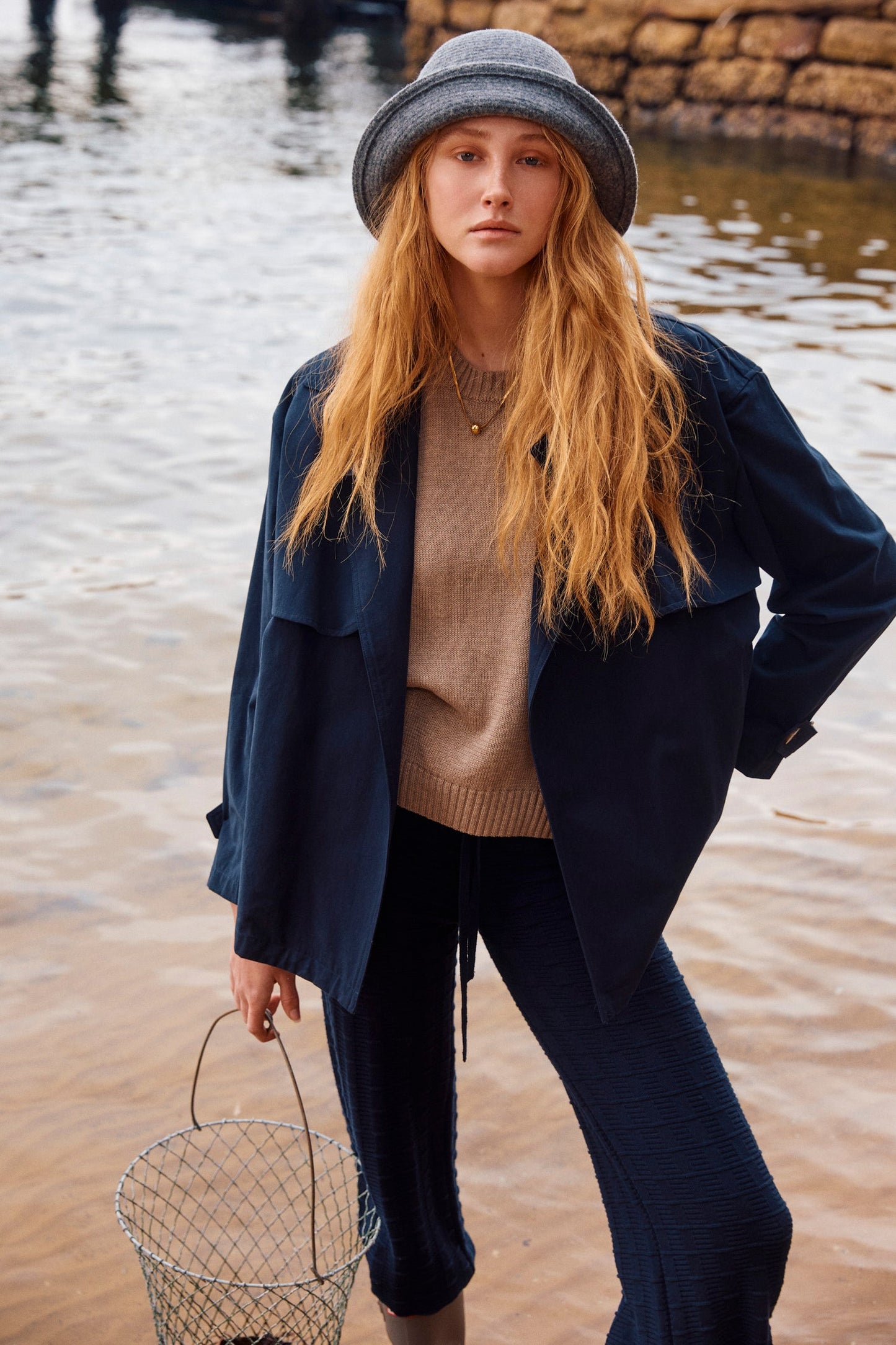 Farina Cropped Trench Navy