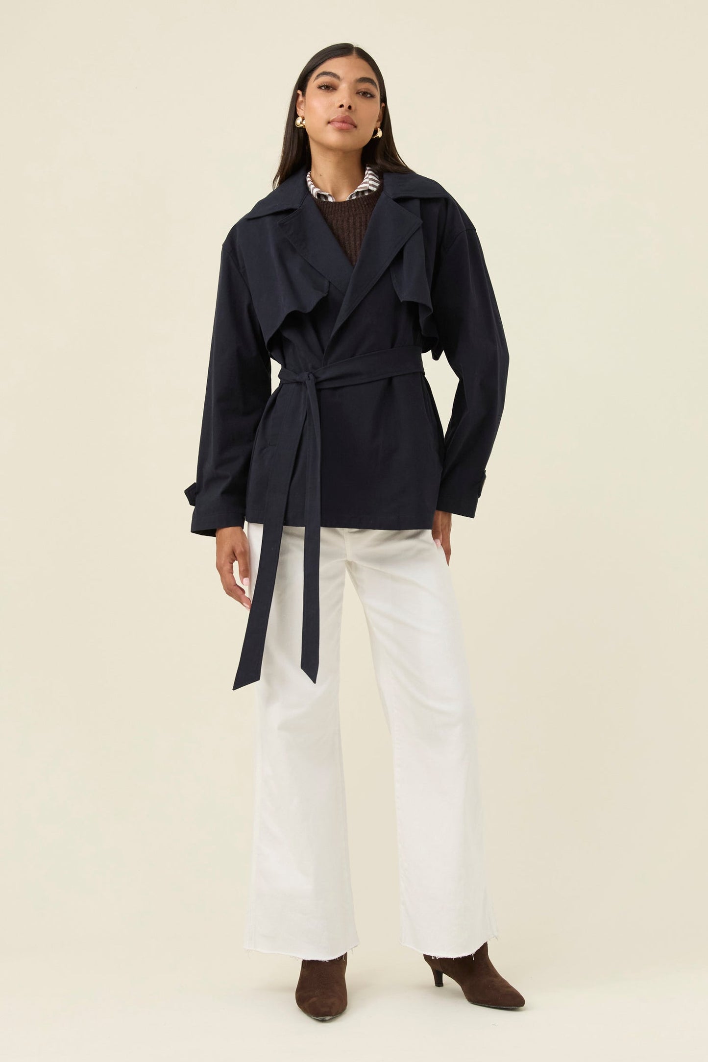 Farina Cropped Trench Navy