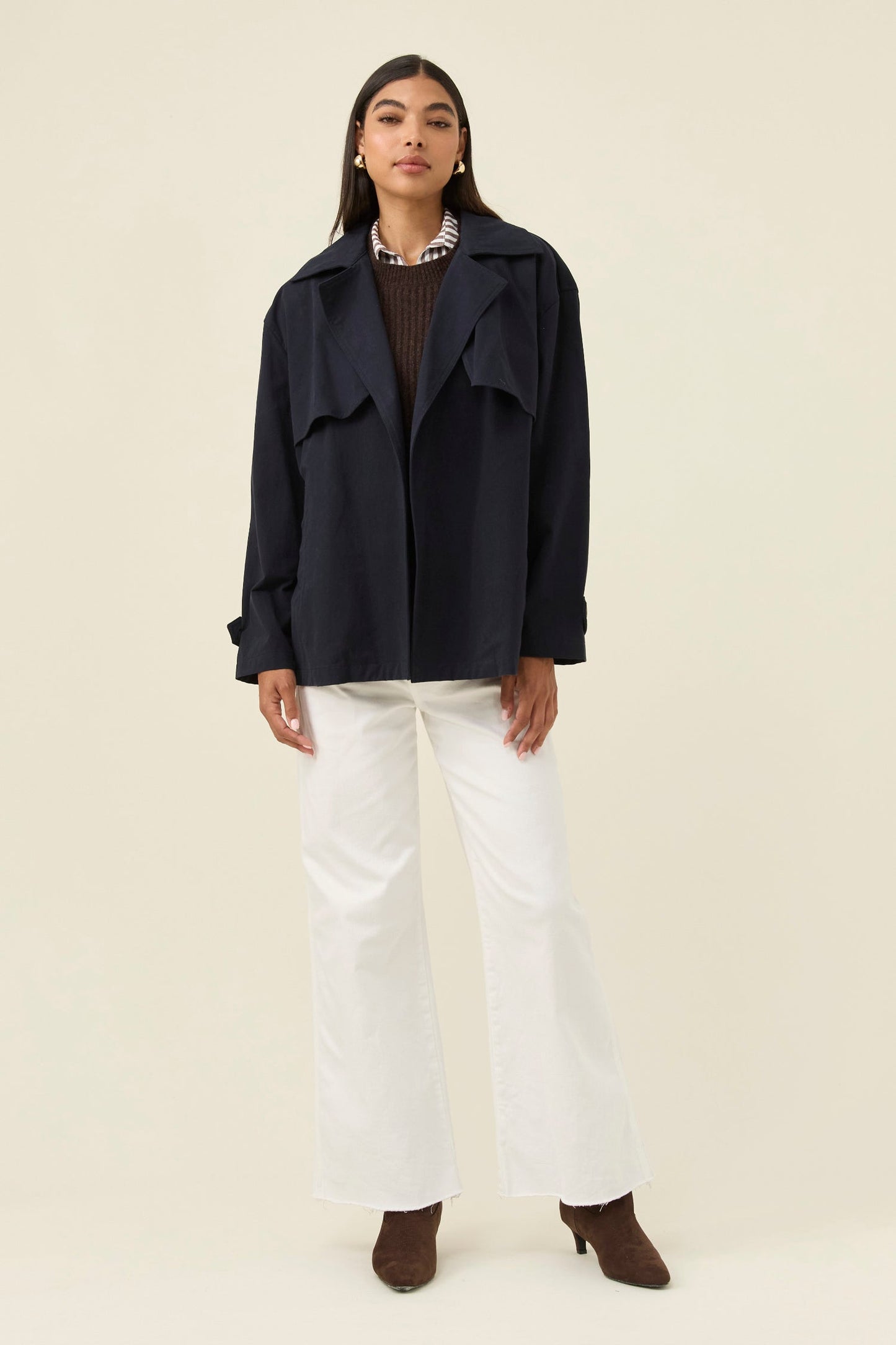 Farina Cropped Trench Navy