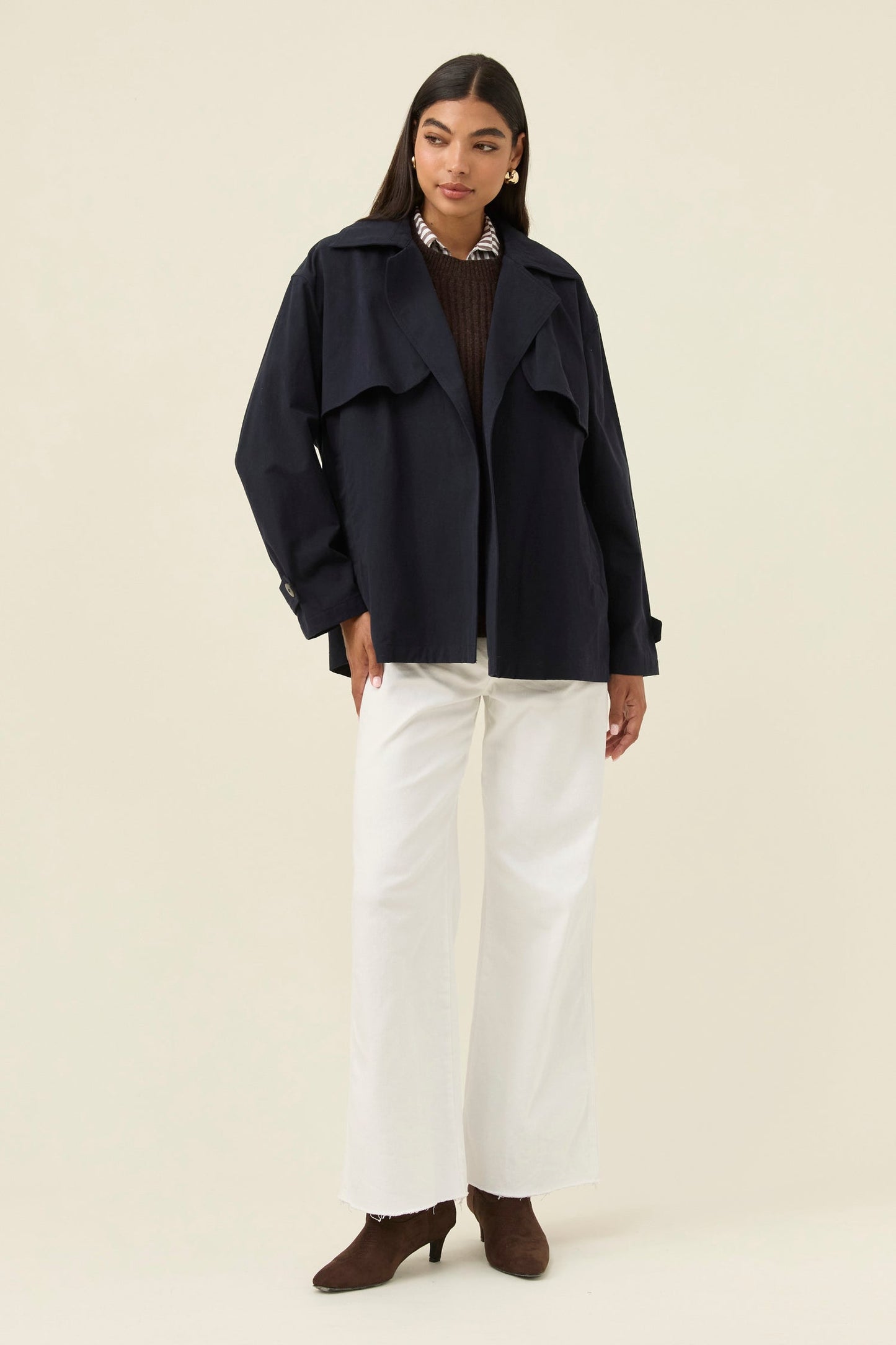 Farina Cropped Trench Navy
