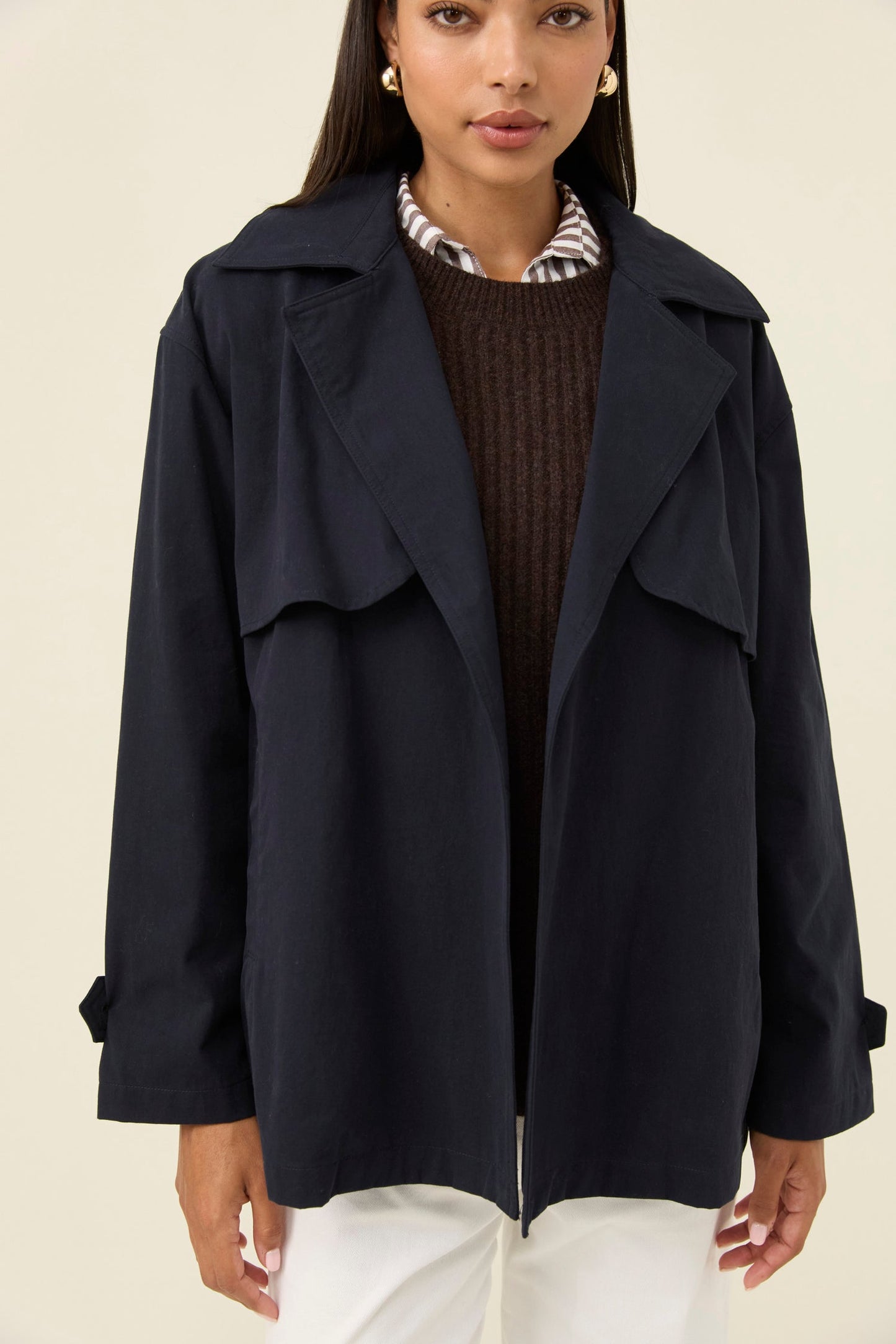 Farina Cropped Trench Navy