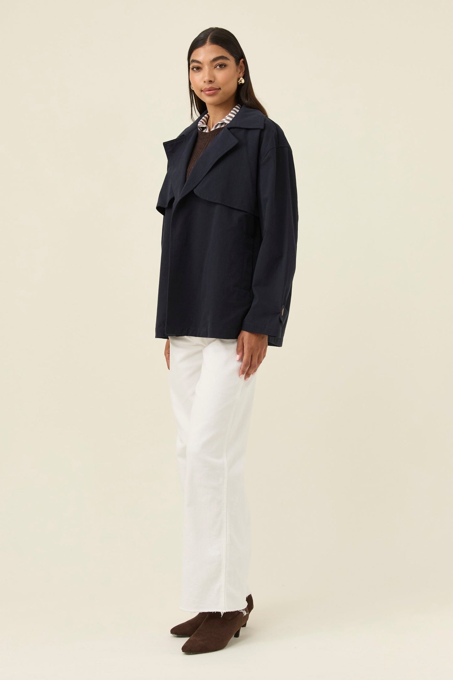 Farina Cropped Trench Navy