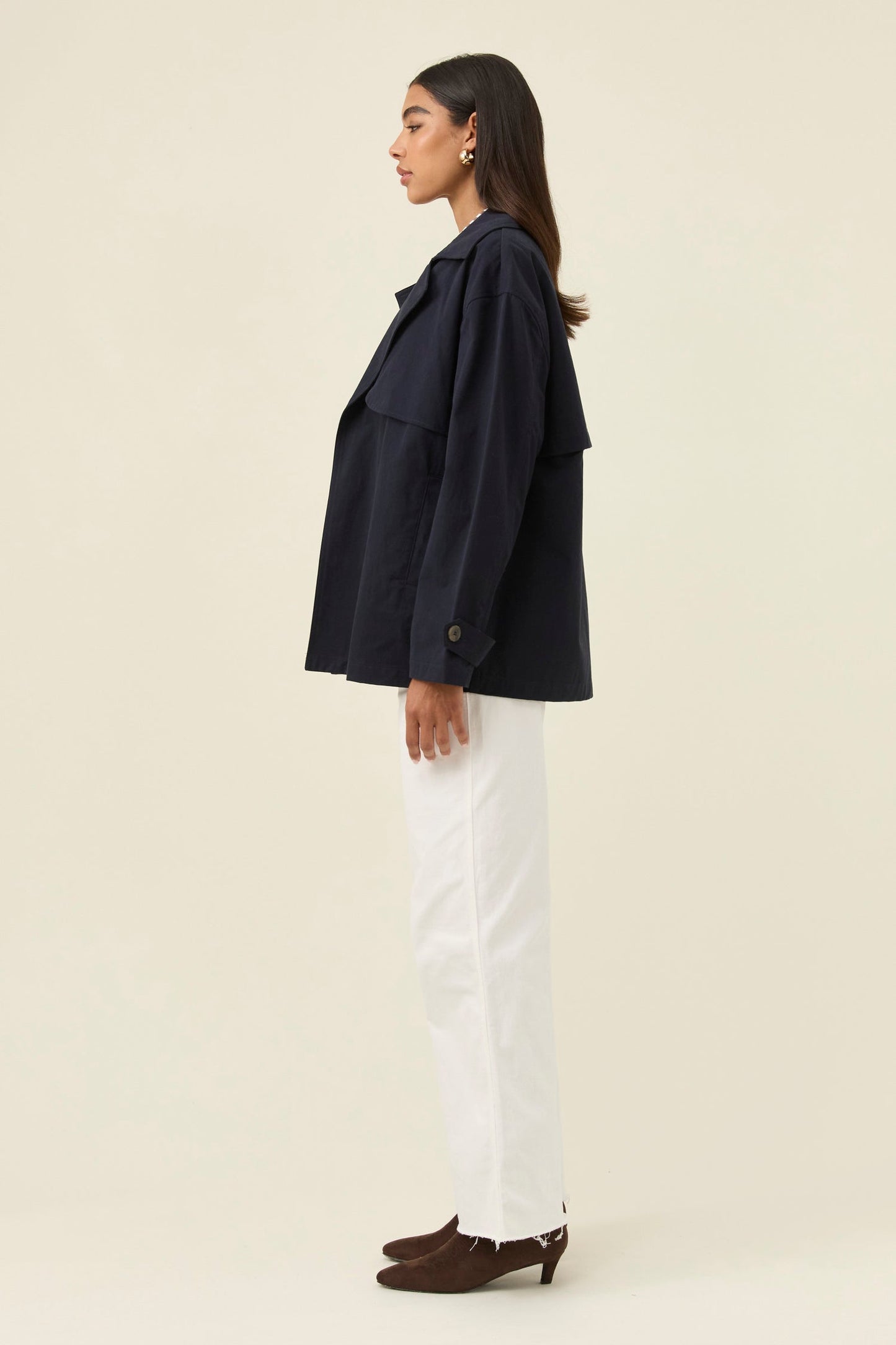 Farina Cropped Trench Navy