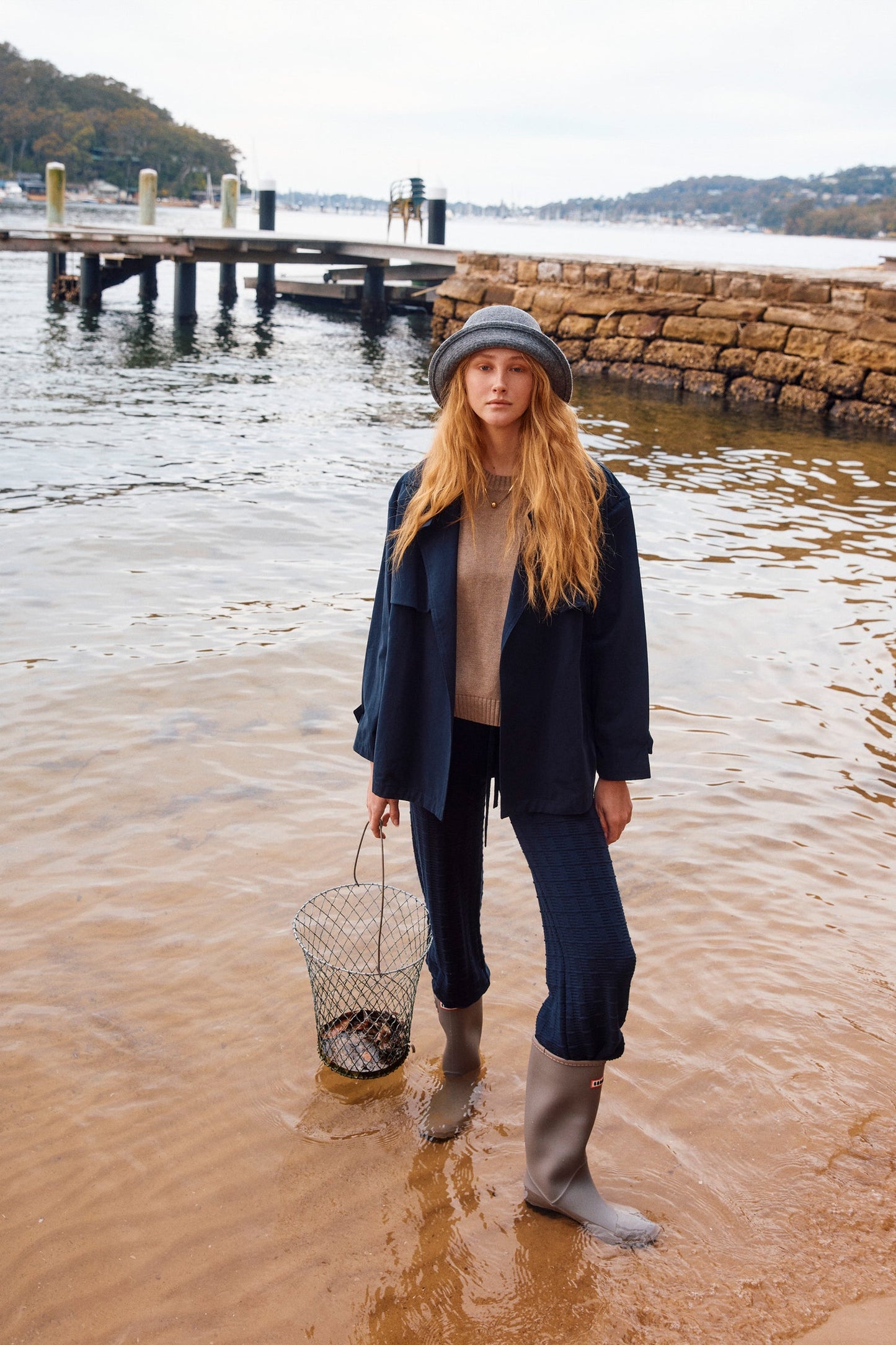 Farina Cropped Trench Navy