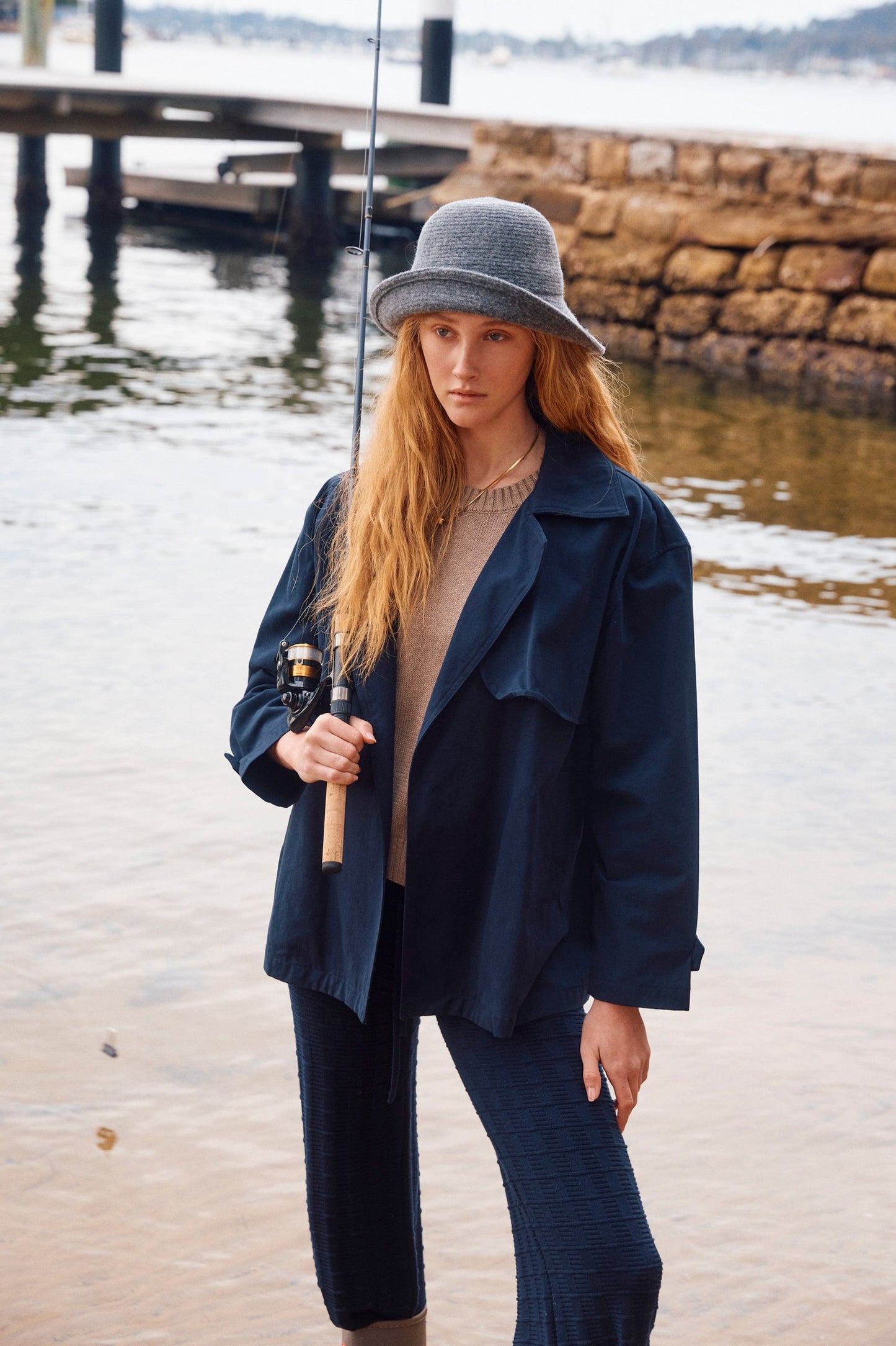 Farina Cropped Trench Navy