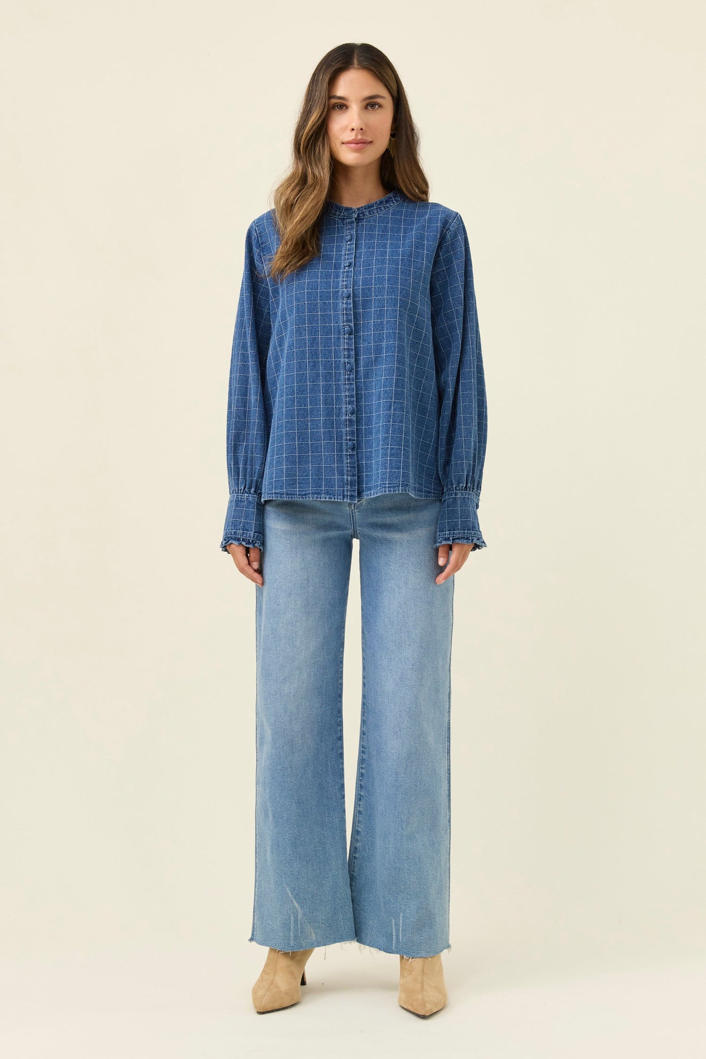 Sloane Denim Frill Shirt Check