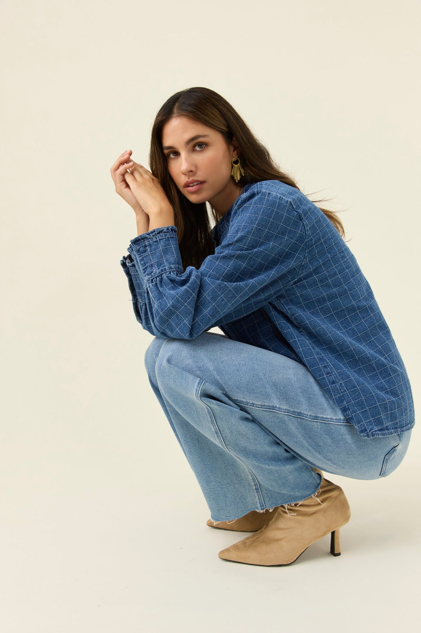 Sloane Denim Frill Shirt Check