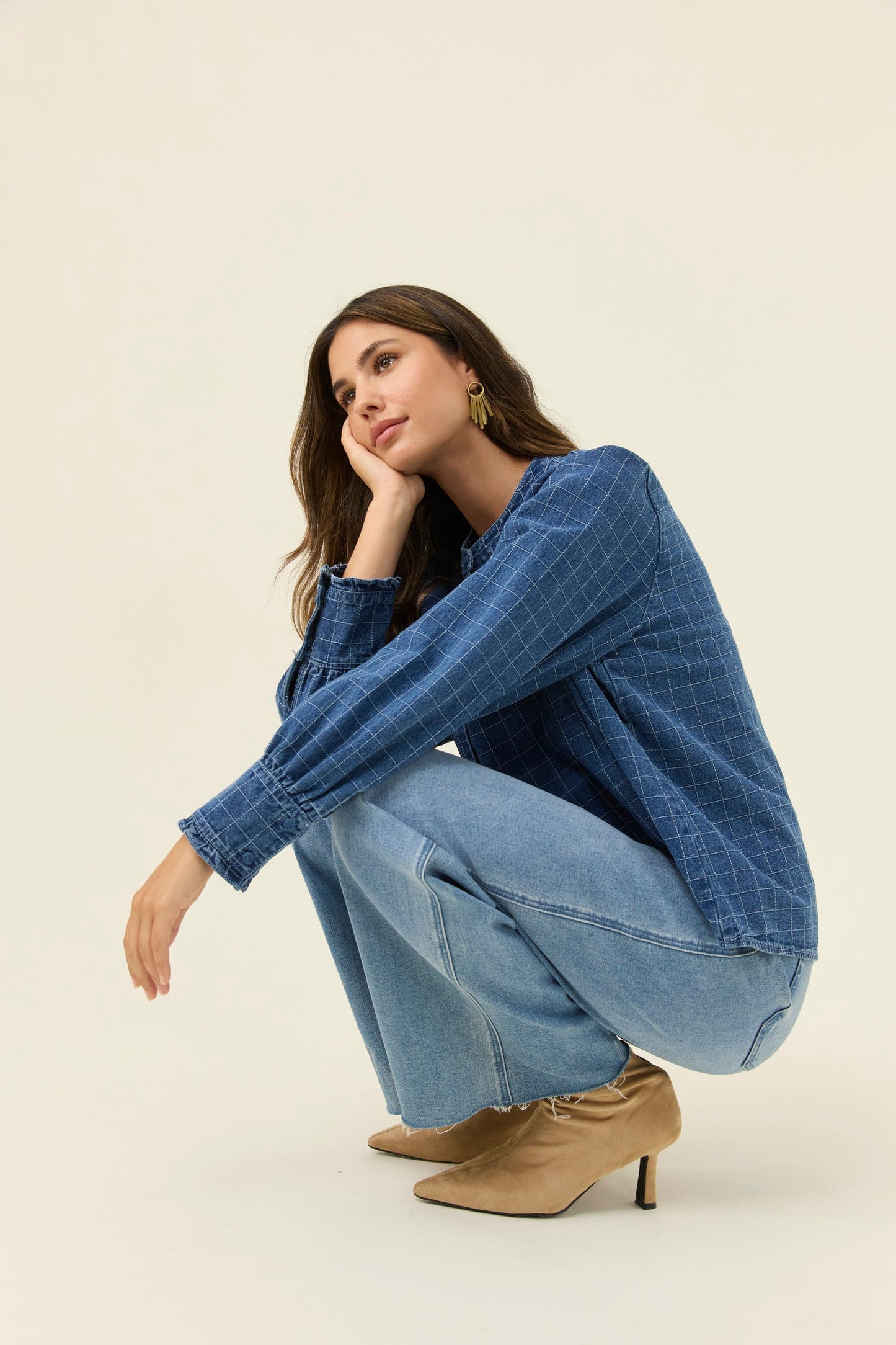 Sloane Denim Frill Shirt Check