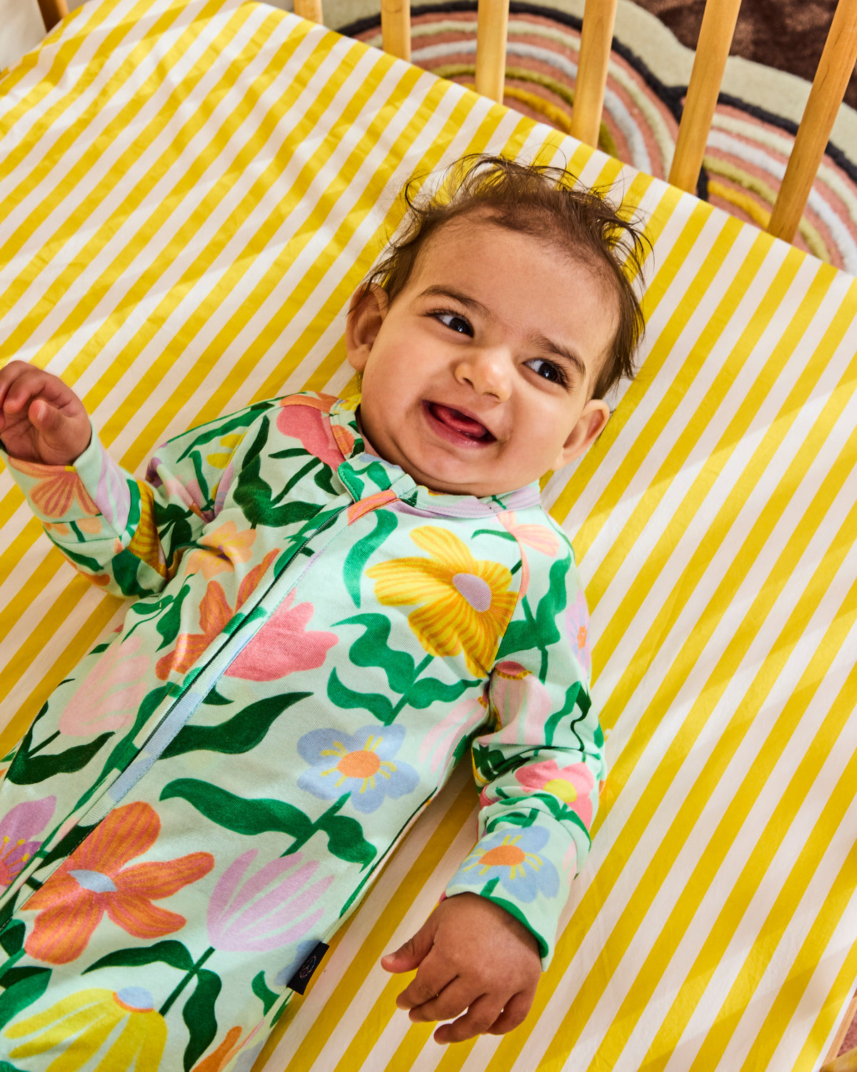 Popping Flowers Green Organic Long Sleeve Romper