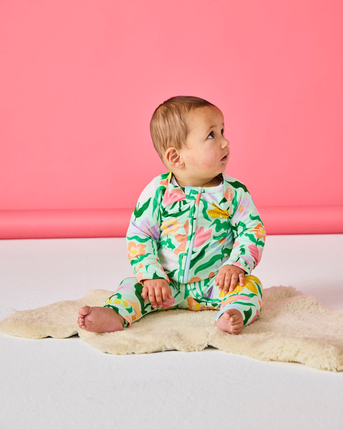 Popping Flowers Green Organic Long Sleeve Romper