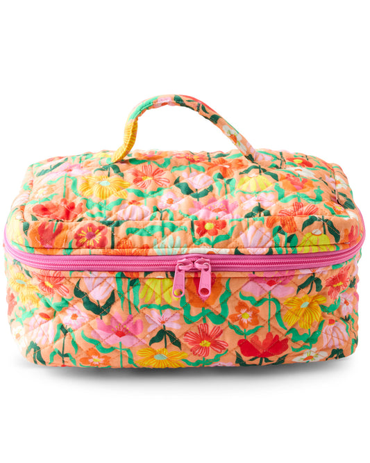 Popping Flowers Peach Quilted Toiletry Case