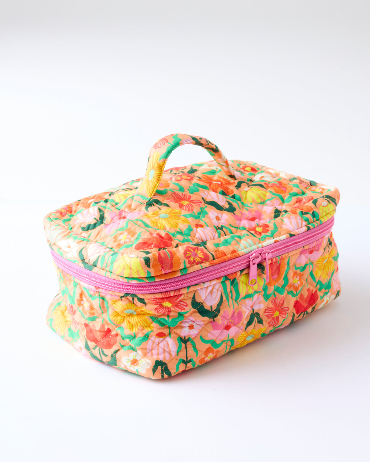 Popping Flowers Peach Quilted Toiletry Case