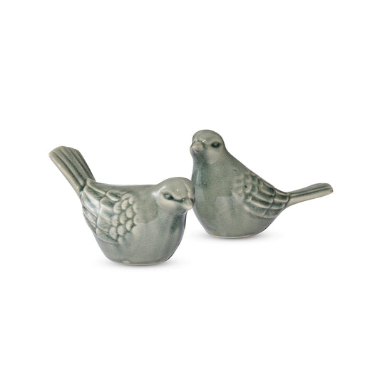Sparrow Ceramic Bird Sage Green Set Of 2