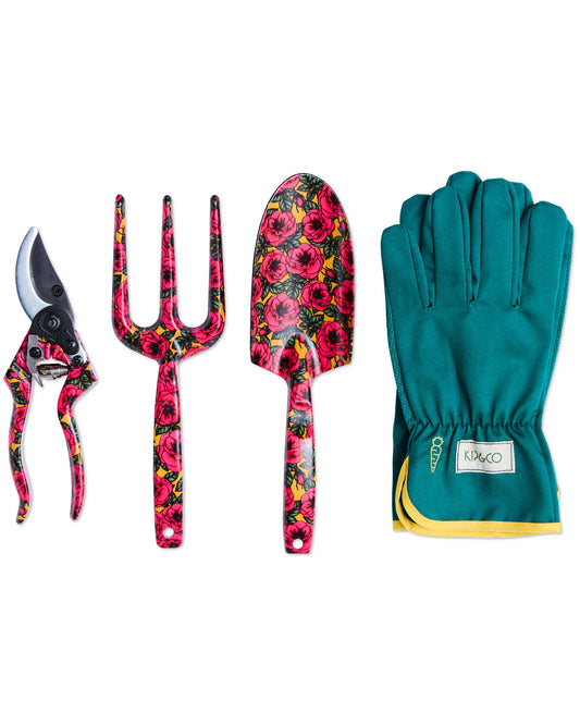 Golden Peony Garden Tools And Gloves Set