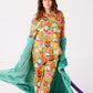 Popping Flowers Peach Adult Organic Cotton Long Sleeve Shirt & Pant Pyjama Set