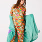 Popping Flowers Peach Adult Organic Cotton Long Sleeve Shirt & Pant Pyjama Set