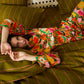 Popping Flowers Peach Adult Organic Cotton Long Sleeve Shirt & Pant Pyjama Set