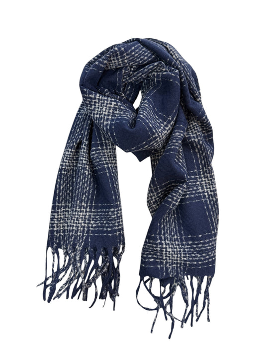 Navy Blue Large Woven Check Scarf