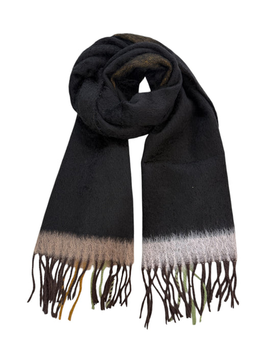Black Autumn Tone Border and Tassels Scarf