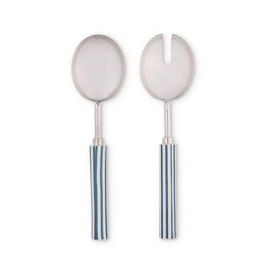 Clyde Stripe Two Tone Blue/White Salad Servers