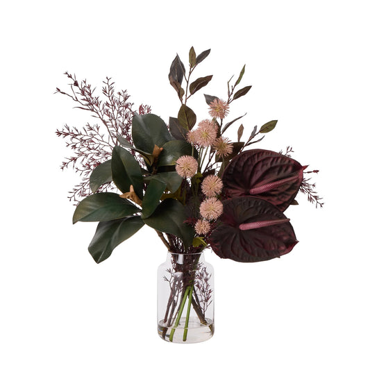 Anthurium Eucalyptus Fig Mix - Pauline Vase Purple