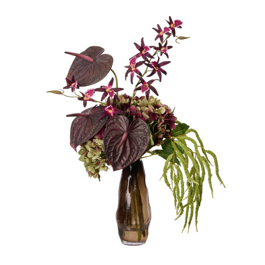 Anthurium Hydrangea Mix - Miya Vase Burgundy & Green