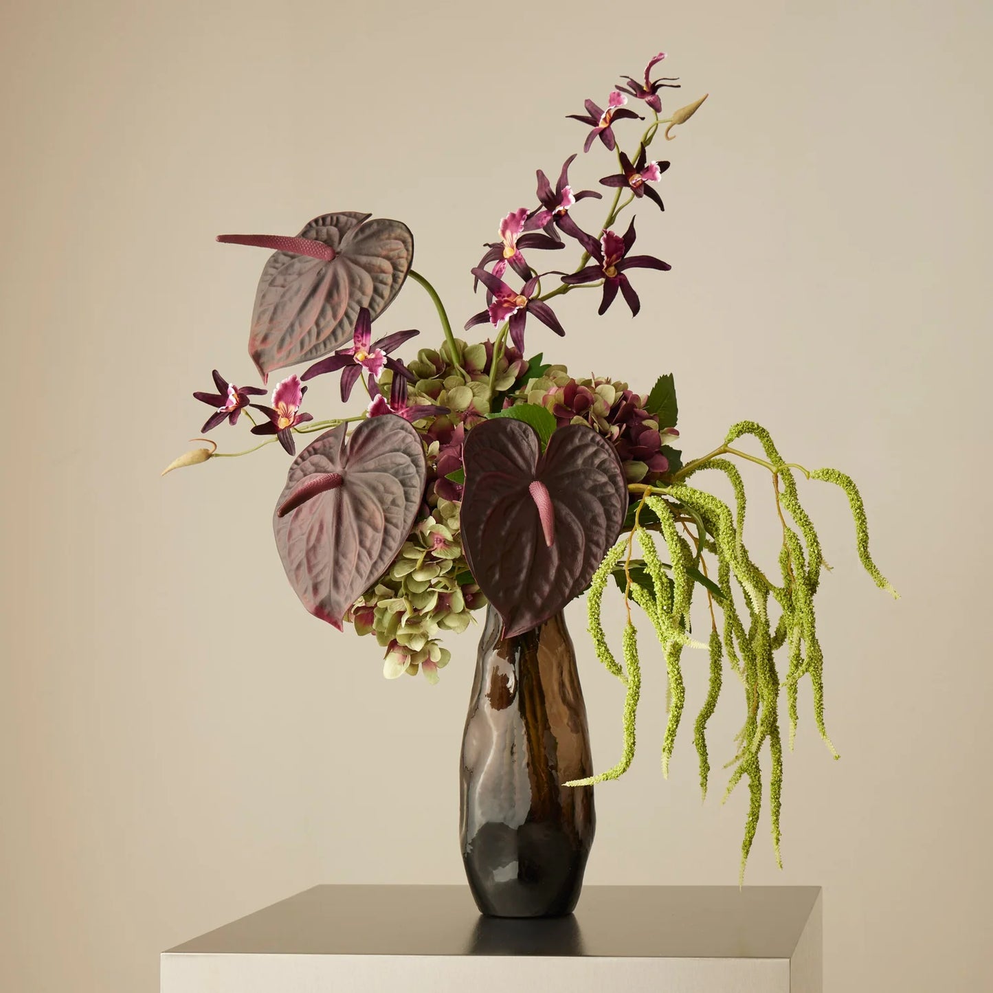 Anthurium Hydrangea Mix - Miya Vase Burgundy & Green