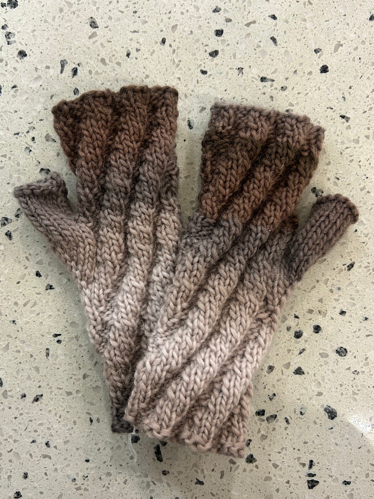 Brown/Cream/Grey Fingerless Gloves