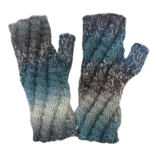 Blue/Grey/White Spiral Rib Fingerless Gloves