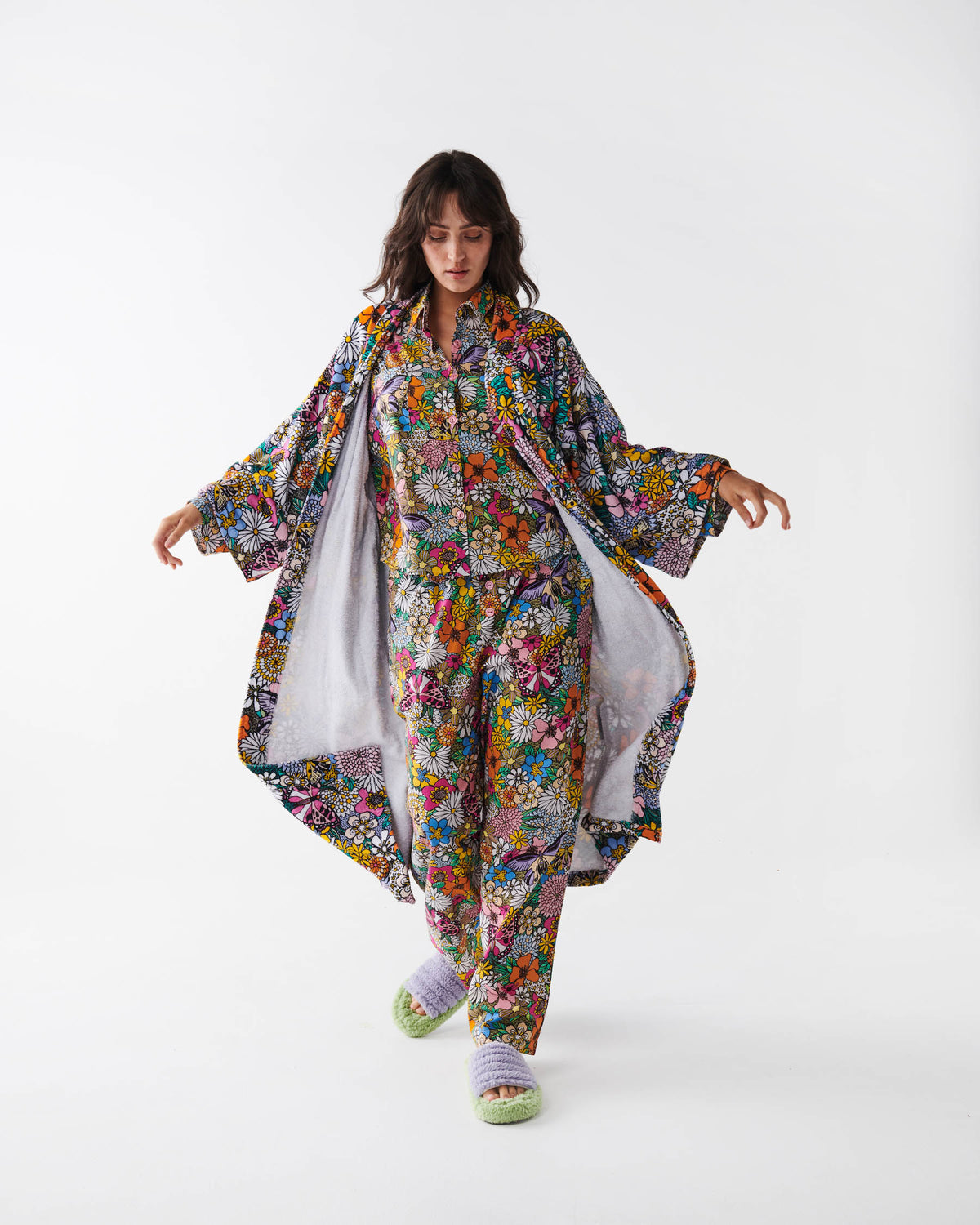 Bliss Floral Organic Cotton Long Sleeve Shirt & Pant Pyjama Set - Kip&Co