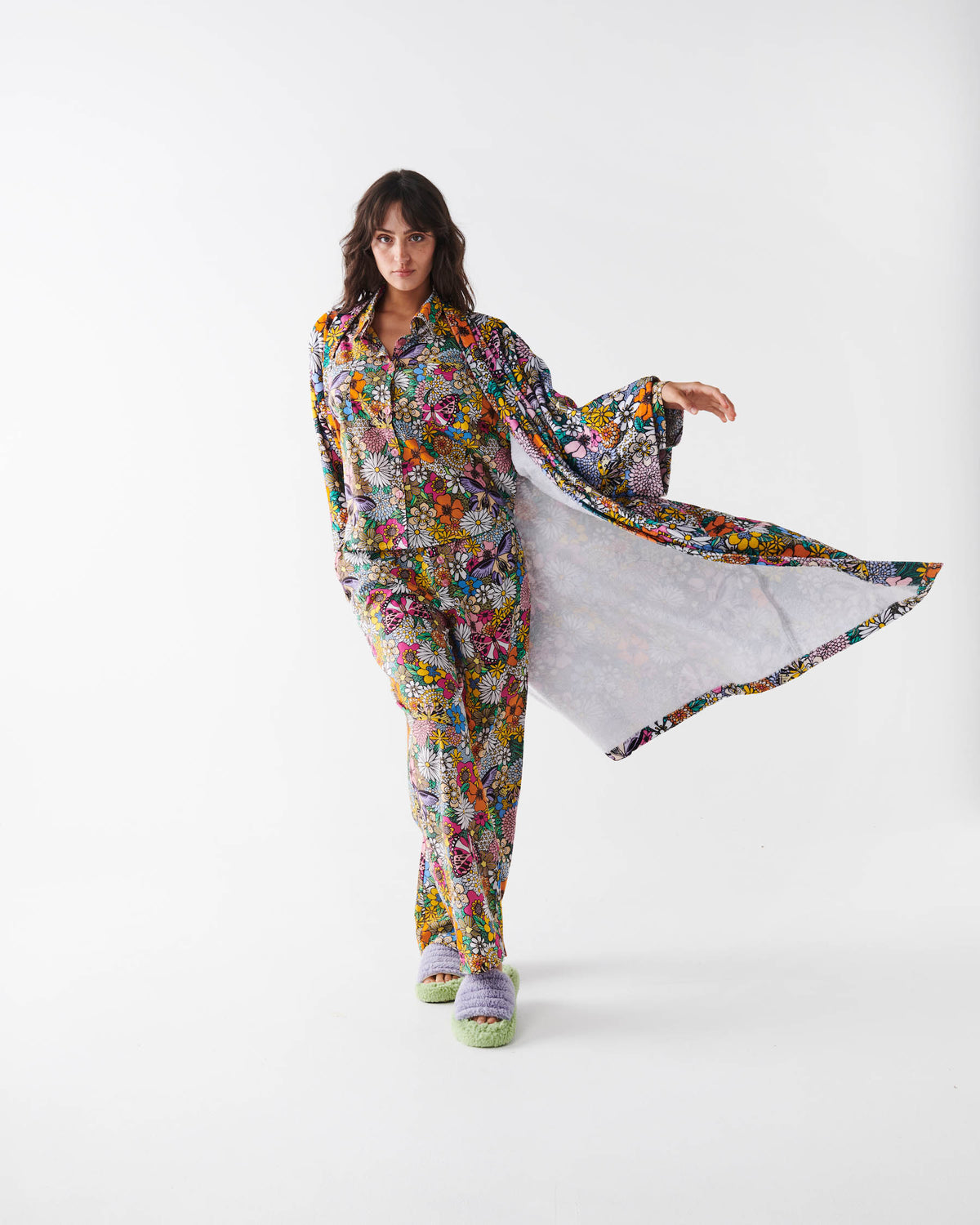 Bliss Floral Organic Cotton Long Sleeve Shirt & Pant Pyjama Set - Kip&Co