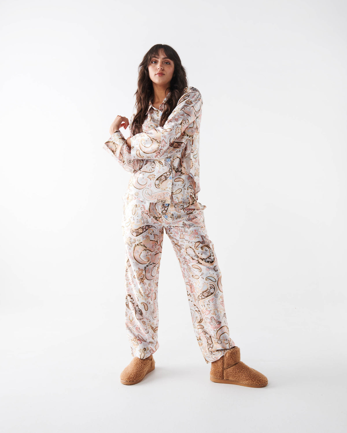 Paisley Paradise Satin Long Sleeve Shirt & Pant Pyjama Set - Kip&Co