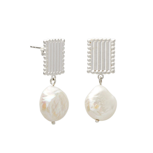 Aphrodite Goddess Small Pearl Earrings Sterling Silver - Murkani