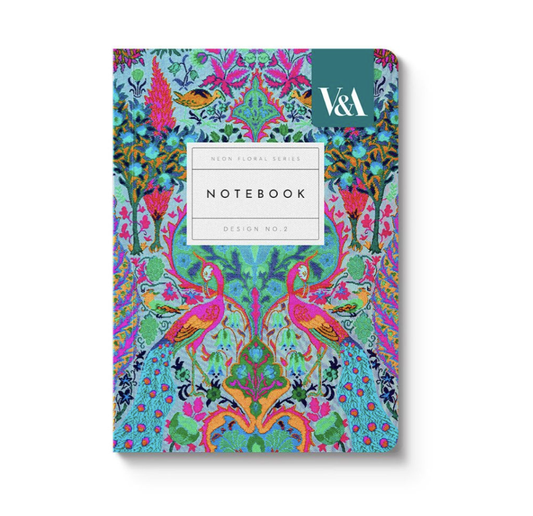 V & A Neon Floral Turquoise Peacock A6 Notebook