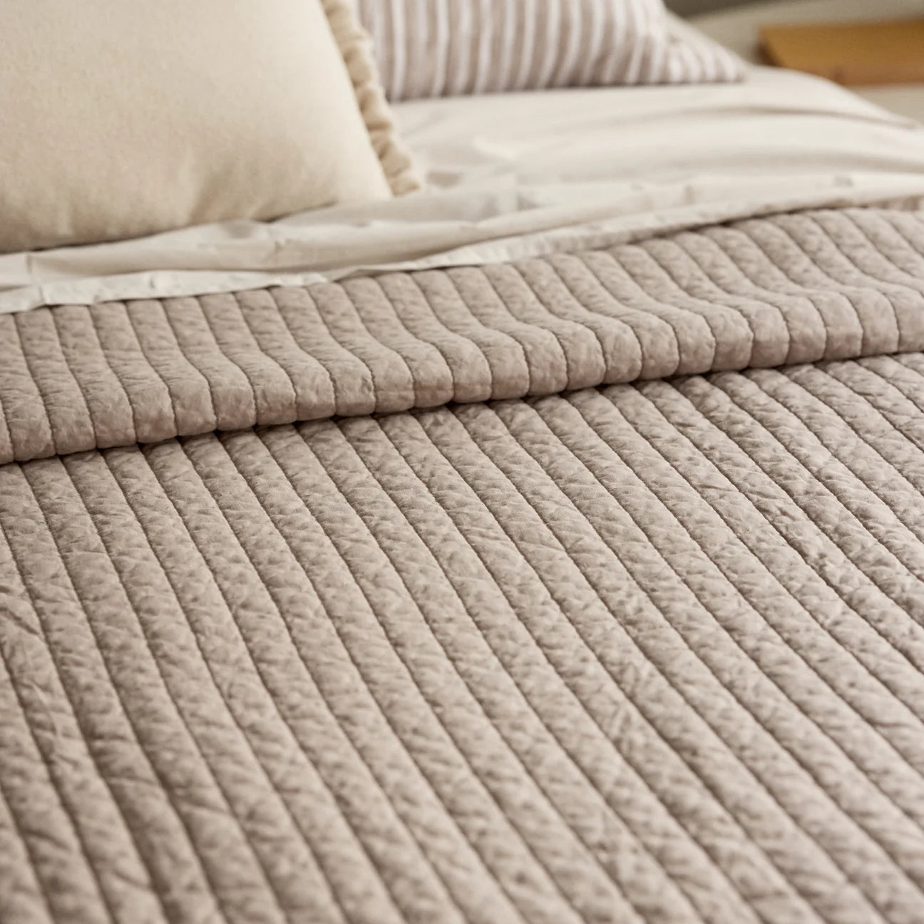Sinclair Coffee Stripe Quilted Coverlet