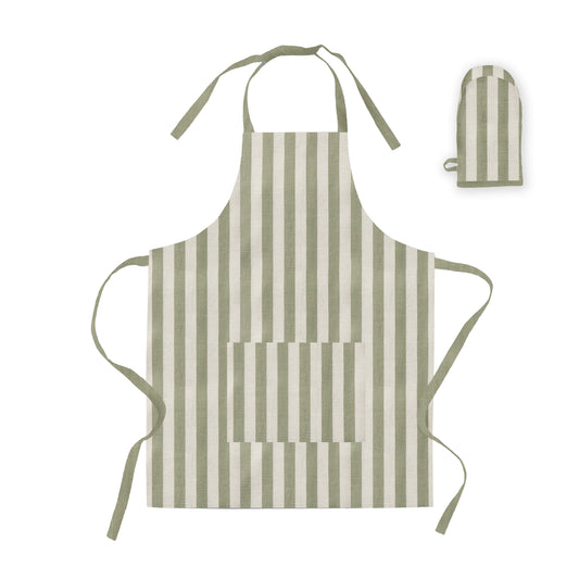 Estelle Green Stripe Apron and Glove Set