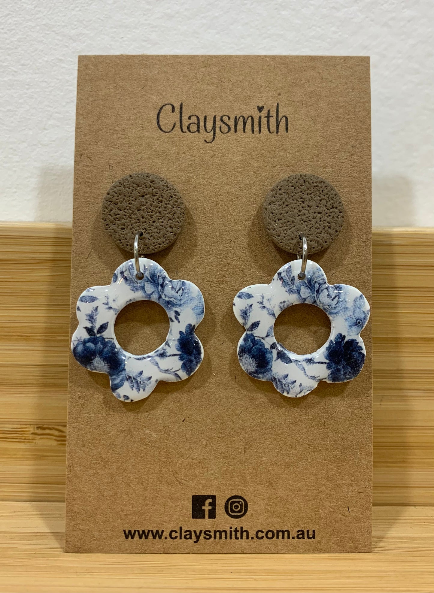Blue Floral Donut Flower Earring - Claysmith