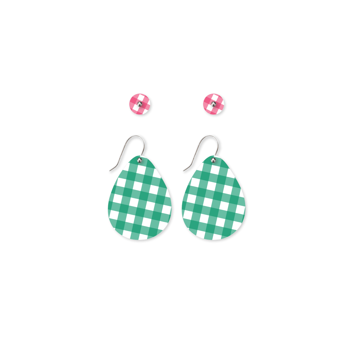 Gingham Emerald Duo Iconic Tear Earring Pack - Moe Moe