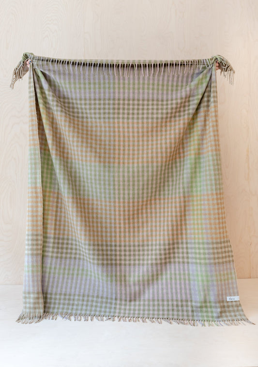 Recycled Wool Blanket in Lilac Grid Micro Gingham - tbco